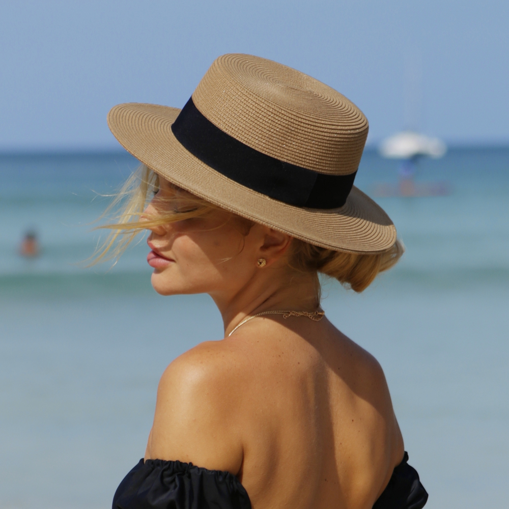 Bucket Hat Straw - Unisex Flat Top Boater Sun Hat