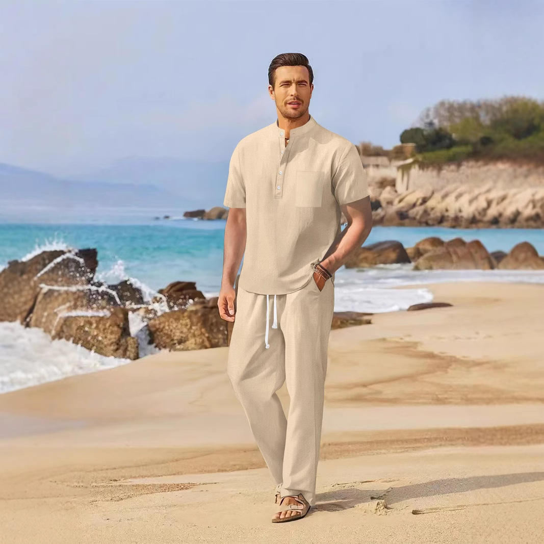 Loose Casual Cotton Linen Men' - Linen Shirt Breathable のレビューと価格