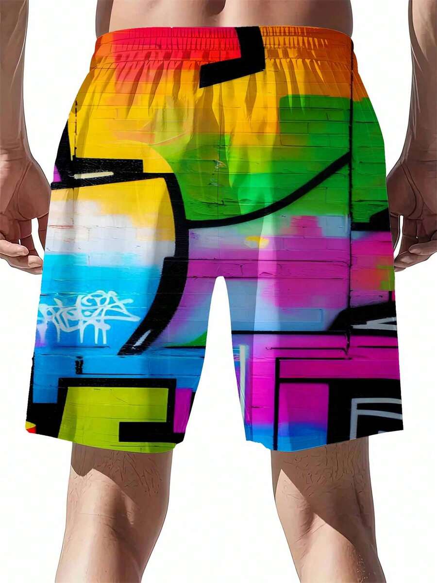 Mens Rainbow Graffiti Print Sw - Swim Trunk Quick Dry のレビューと価格