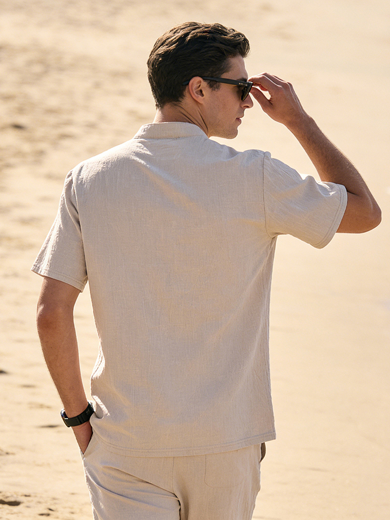 Men's Cotton Linen Henley Shir - Linen Shirt Breathable のレビューと価格