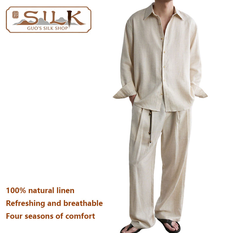 High-end Natural Linen Men's S - Linen Shirt Breathable のレビューと価格