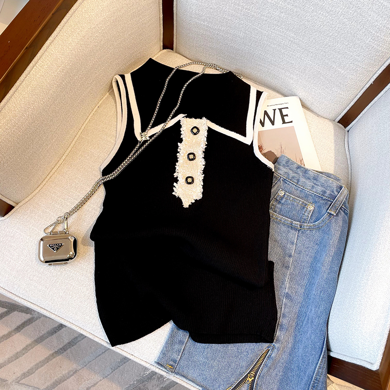 Slim Fit Knitted Vest Women's  - Shirt Camp Collar のレビューと価格