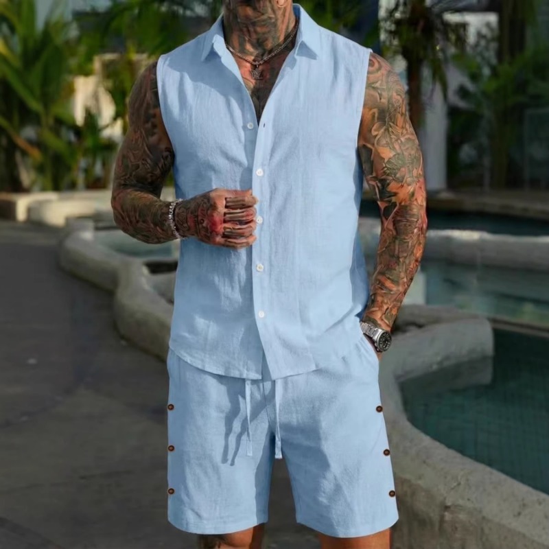 Men's 2 Piece Linen Textured S - Short Linen Drawstring のレビューと価格
