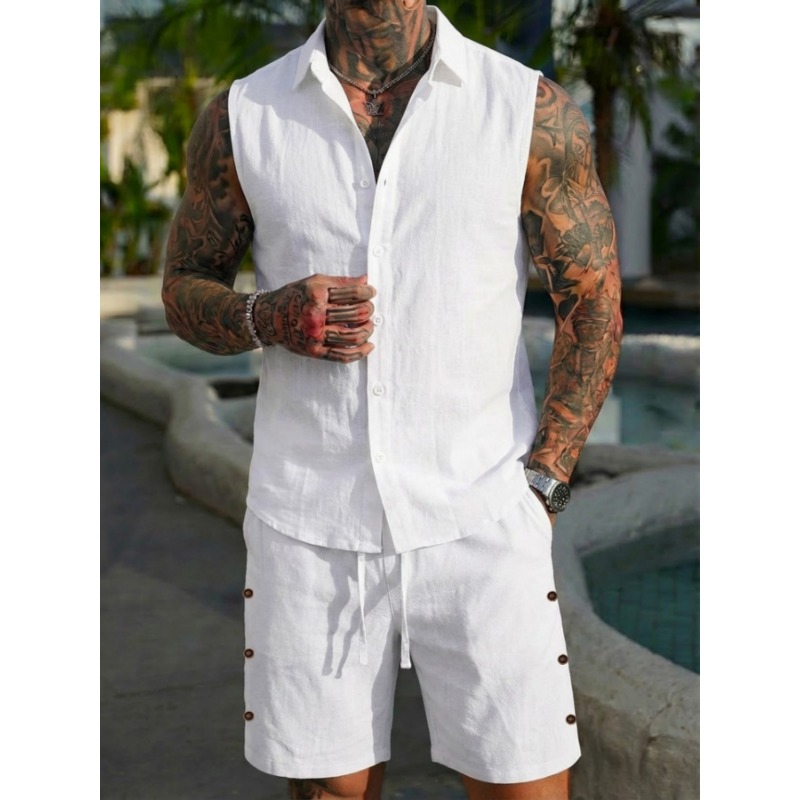 Men's 2 Piece Linen Textured S - Short Linen Drawstring のレビューと価格