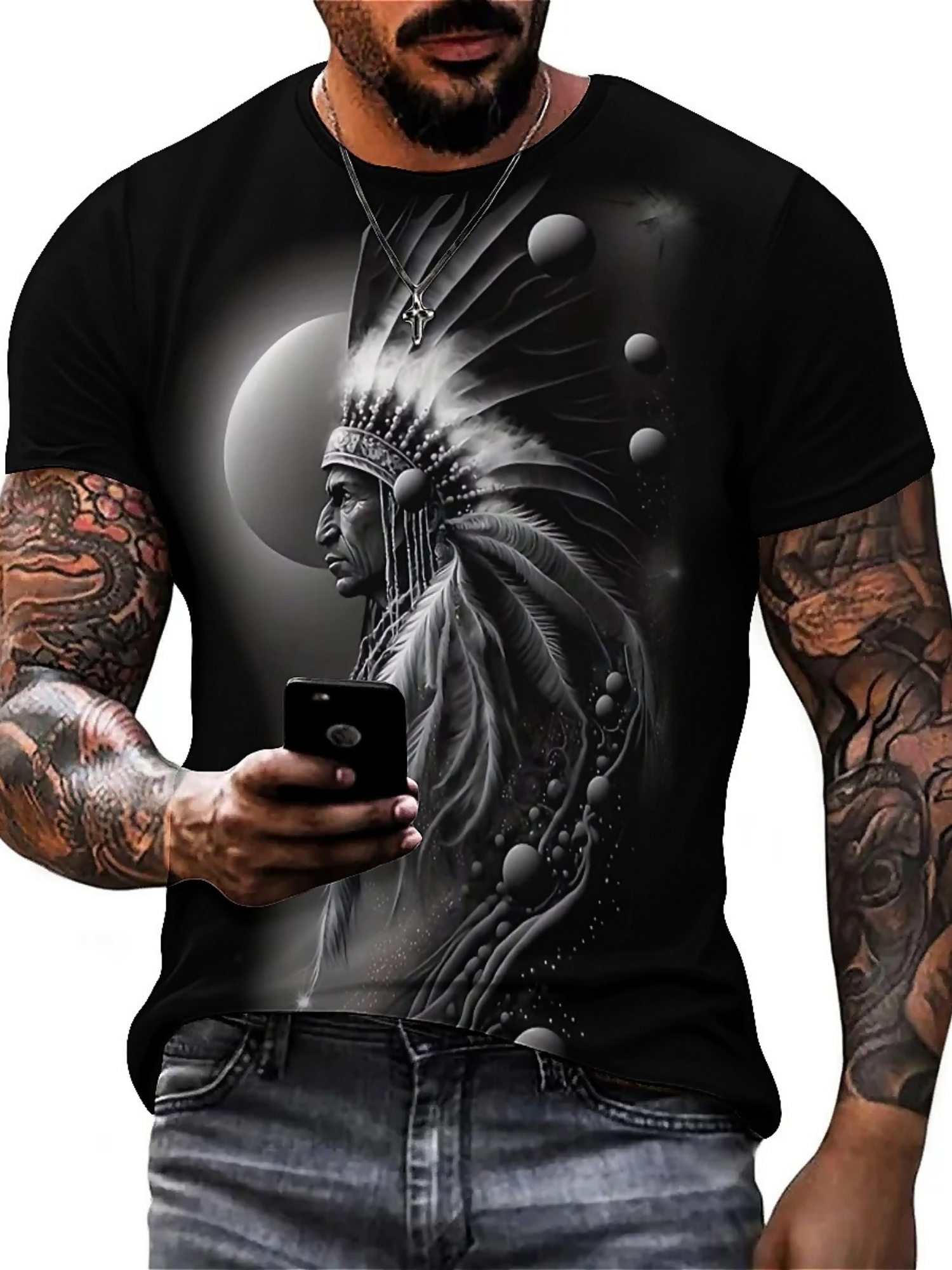Men's 3D Printed Tribal Chieft - Tee Graphic Print のレビューと価格