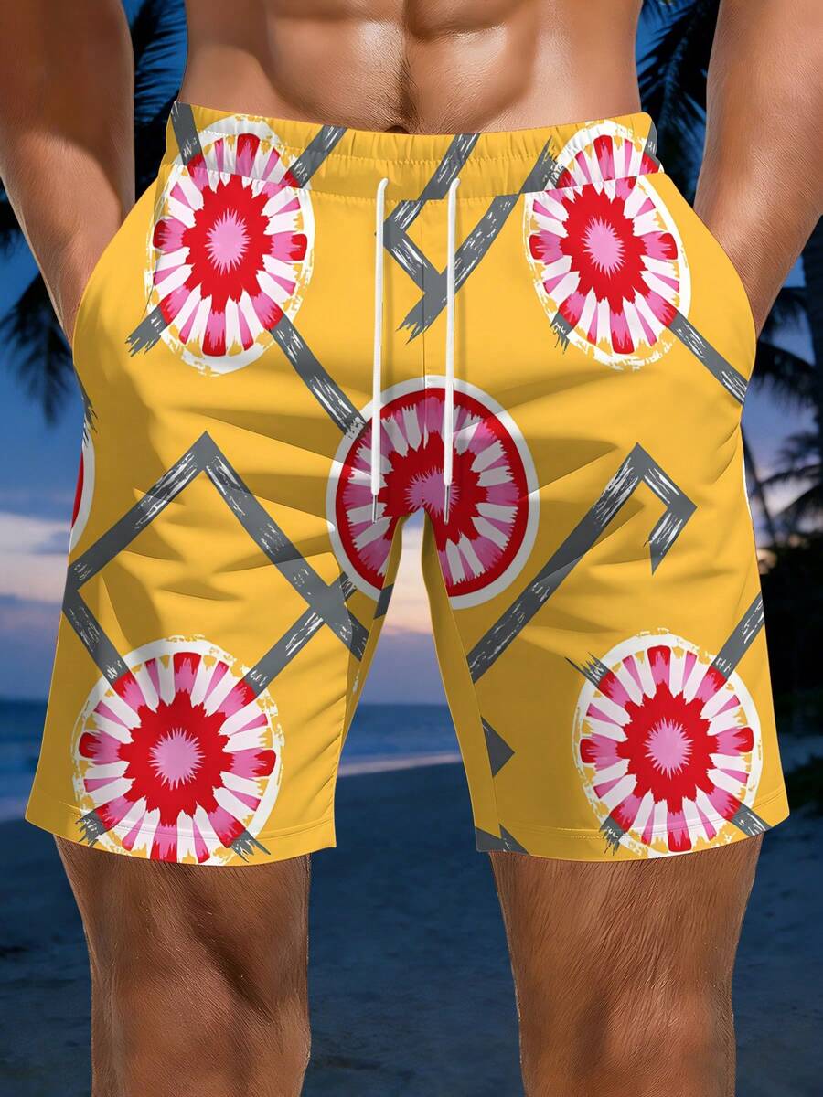 Mens Geometric Floral Print Be - Swim Trunk Quick Dry のレビューと価格
