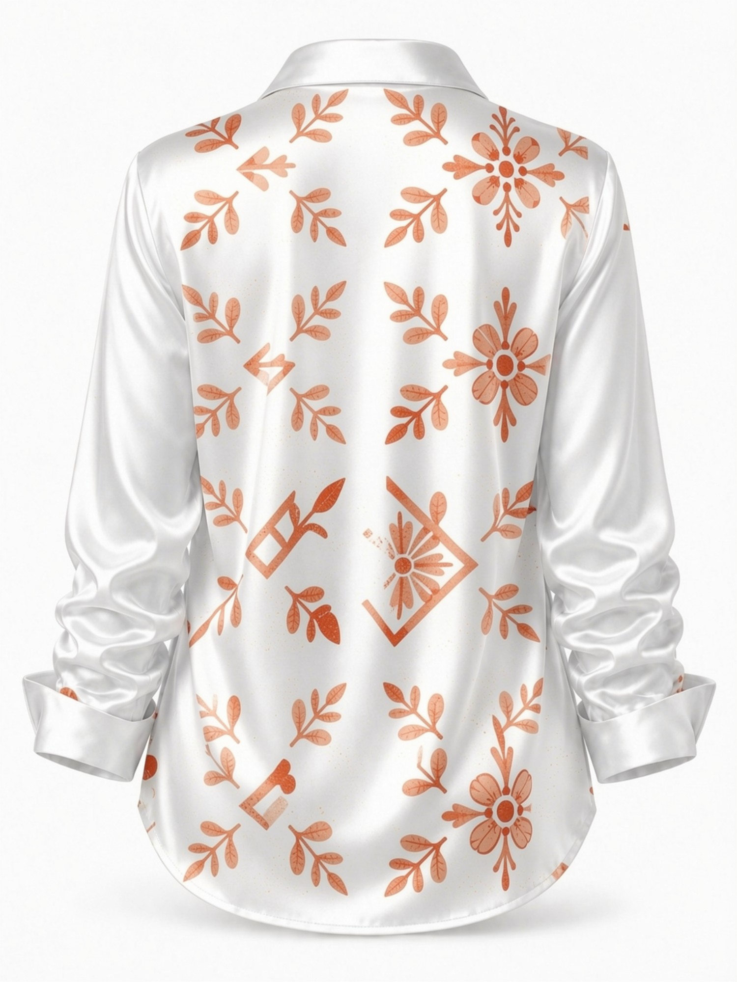Cream Orange Floral Satin Blou - Resort Shirt Floral のレビューと価格