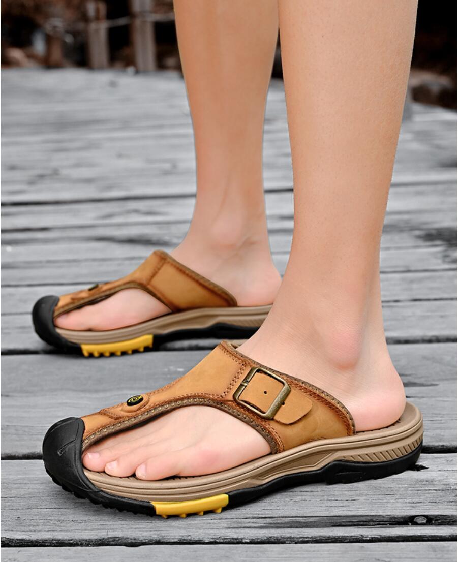 Genuine Leather Sandals Men Br - Flip Flop Leather Men のレビューと価格