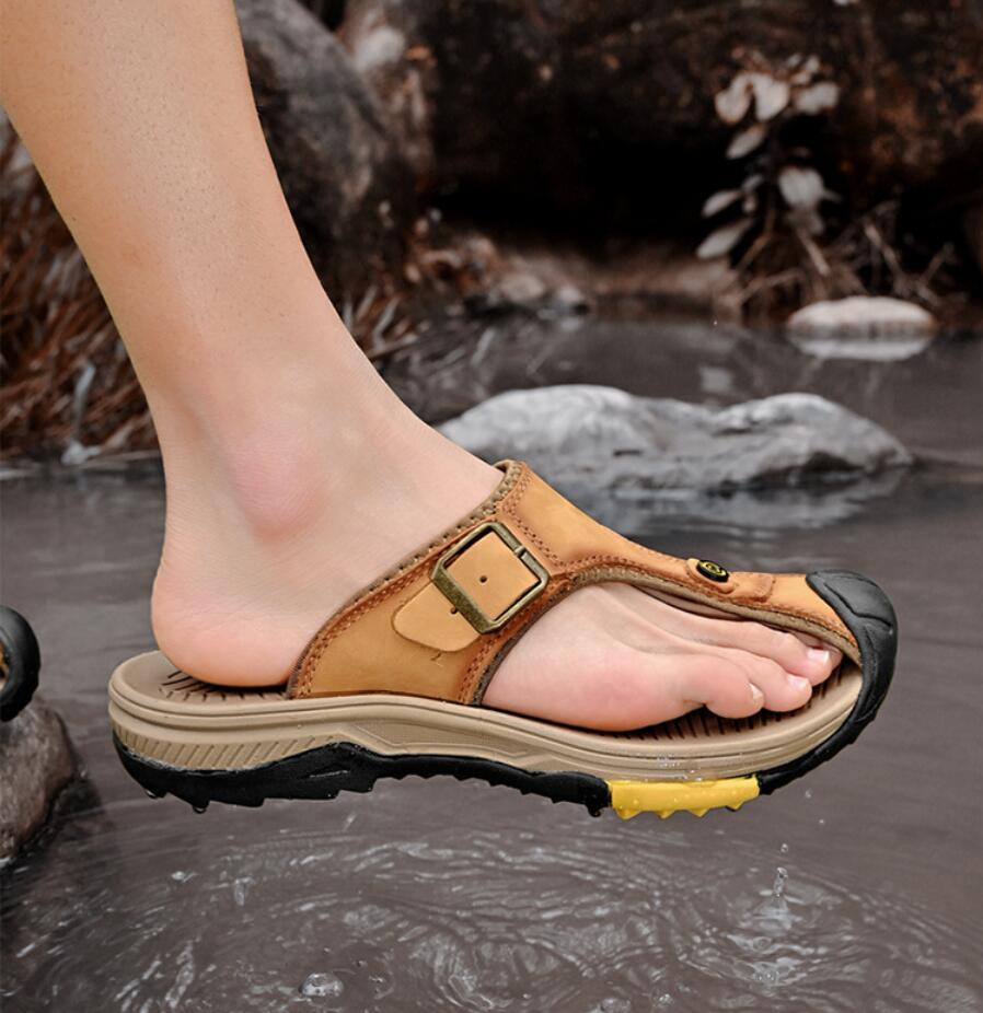 Genuine Leather Sandals Men Br - Flip Flop Leather Men のレビューと価格