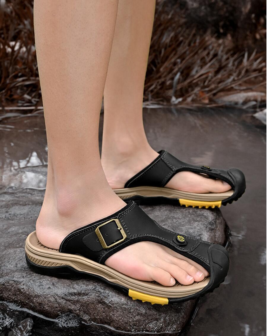 Genuine Leather Sandals Men Br - Flip Flop Leather Men のレビューと価格