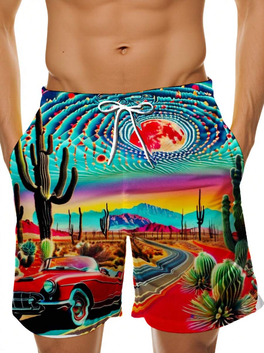 Mens Desert Scene Swim Trunks  - Swim Trunk Quick Dry のレビューと価格