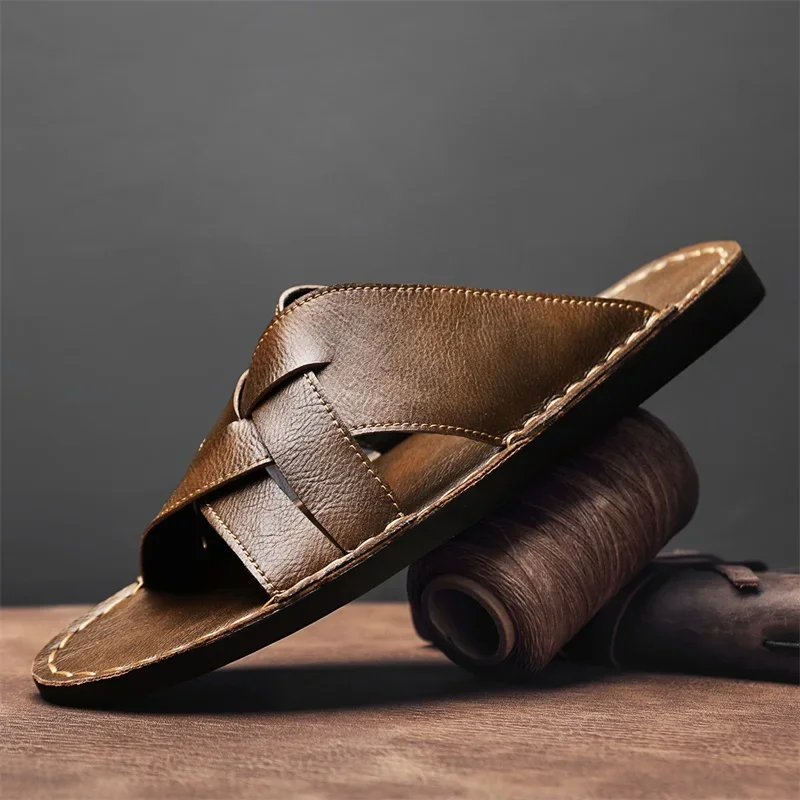 Genuine Leather Men Casual San - Flip Flop Leather Men のレビューと価格