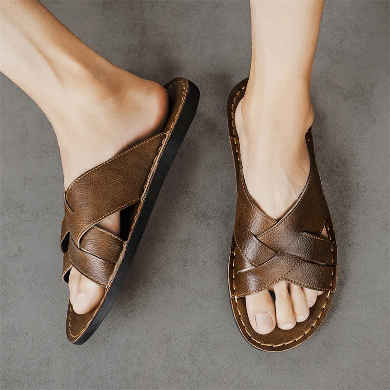 Genuine Leather Men Casual San - Flip Flop Leather Men のレビューと価格