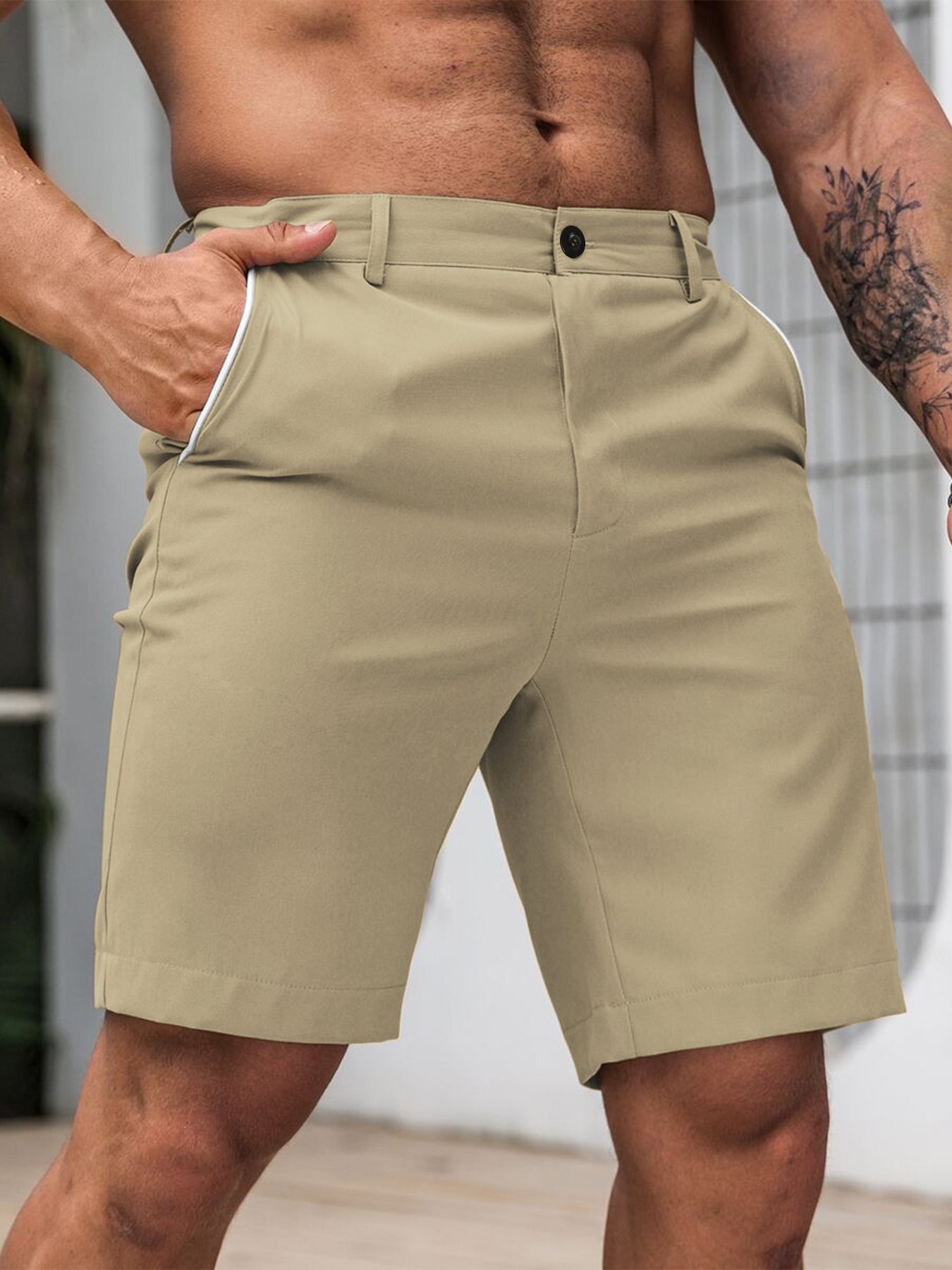 Men Fashion Slim Fit Chino Sho - Shorts Chino Slim のレビューと価格