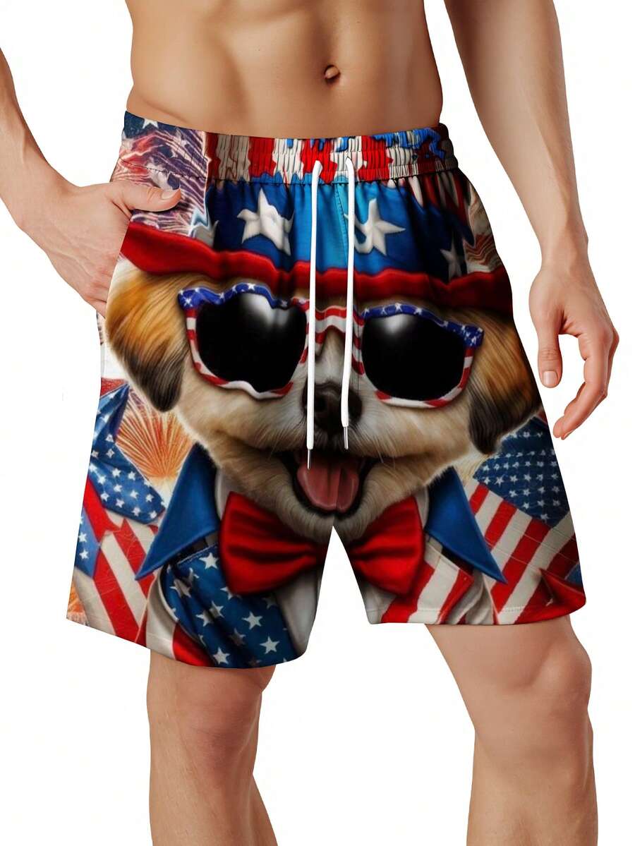 Patriotic Dog American Flag Pr - Swim Trunk Quick Dry のレビューと価格