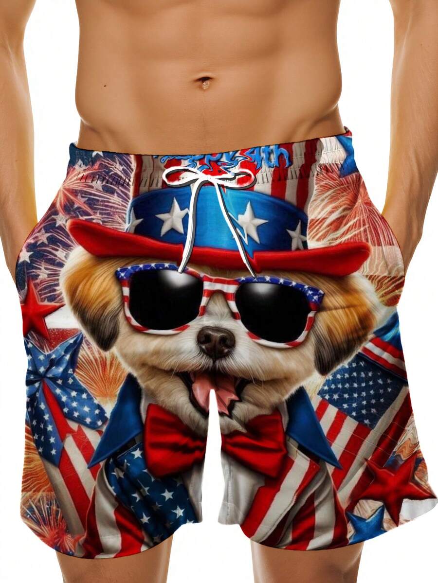 Patriotic Dog American Flag Pr - Swim Trunk Quick Dry のレビューと価格