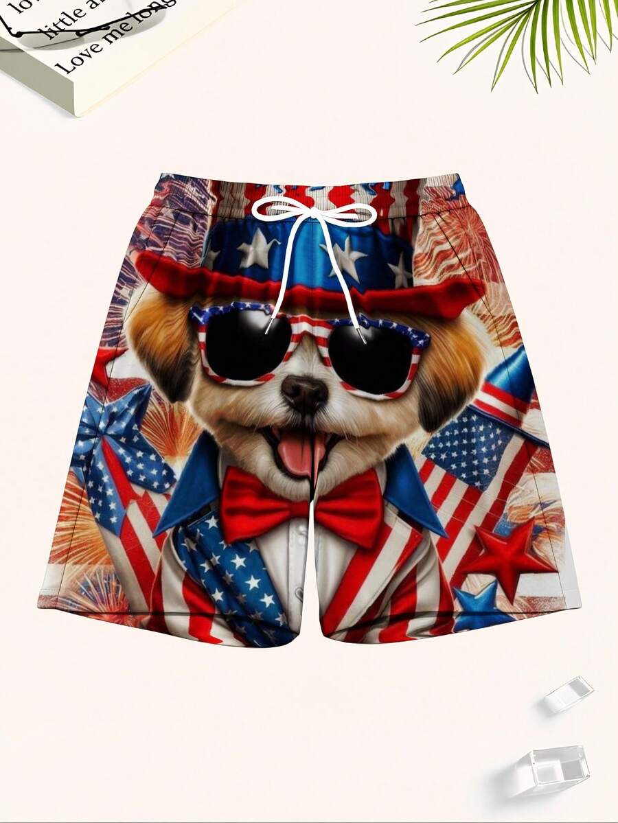 Patriotic Dog American Flag Pr - Swim Trunk Quick Dry のレビューと価格