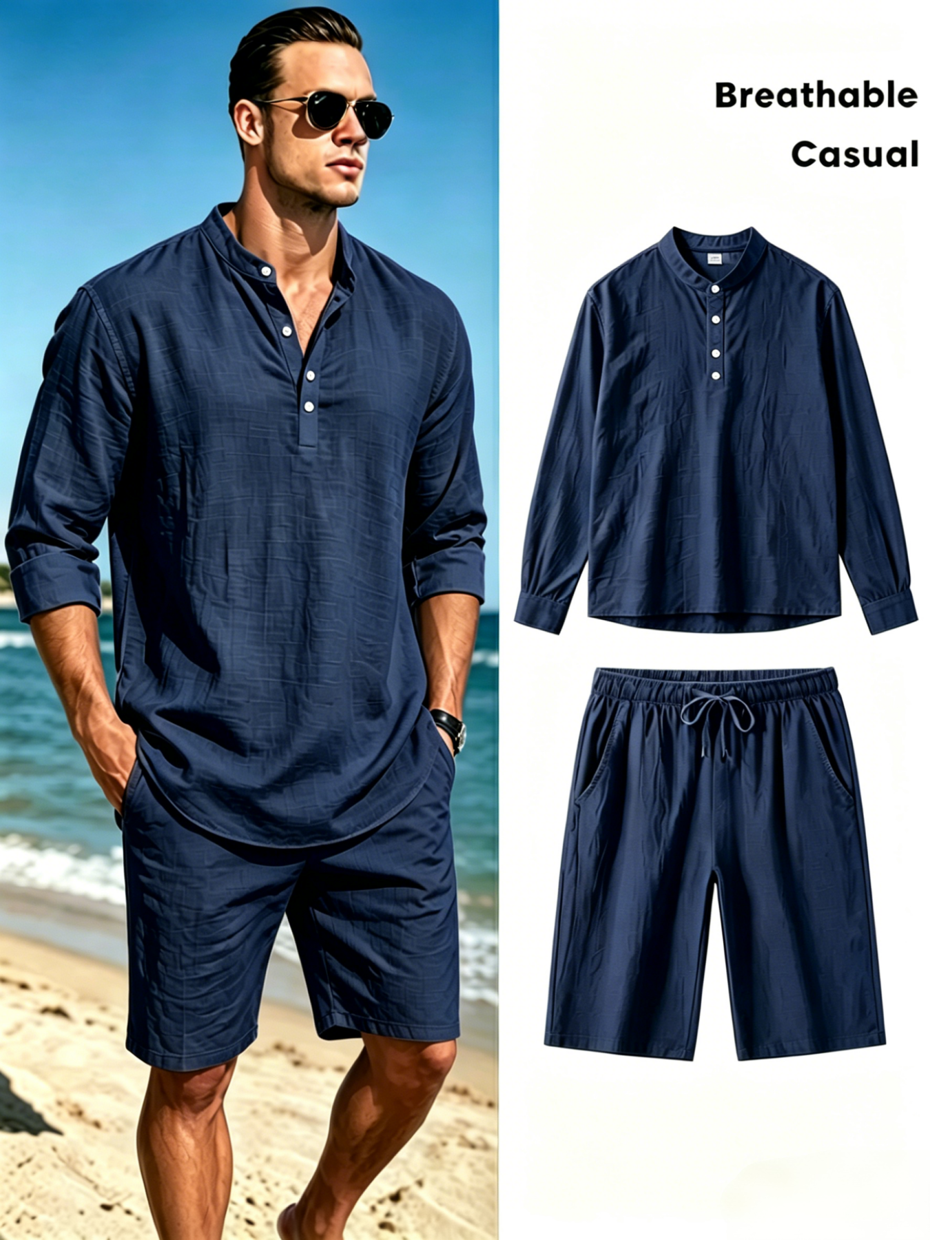 mens cotton linen henley shirt - Short Linen Drawstring のレビューと価格