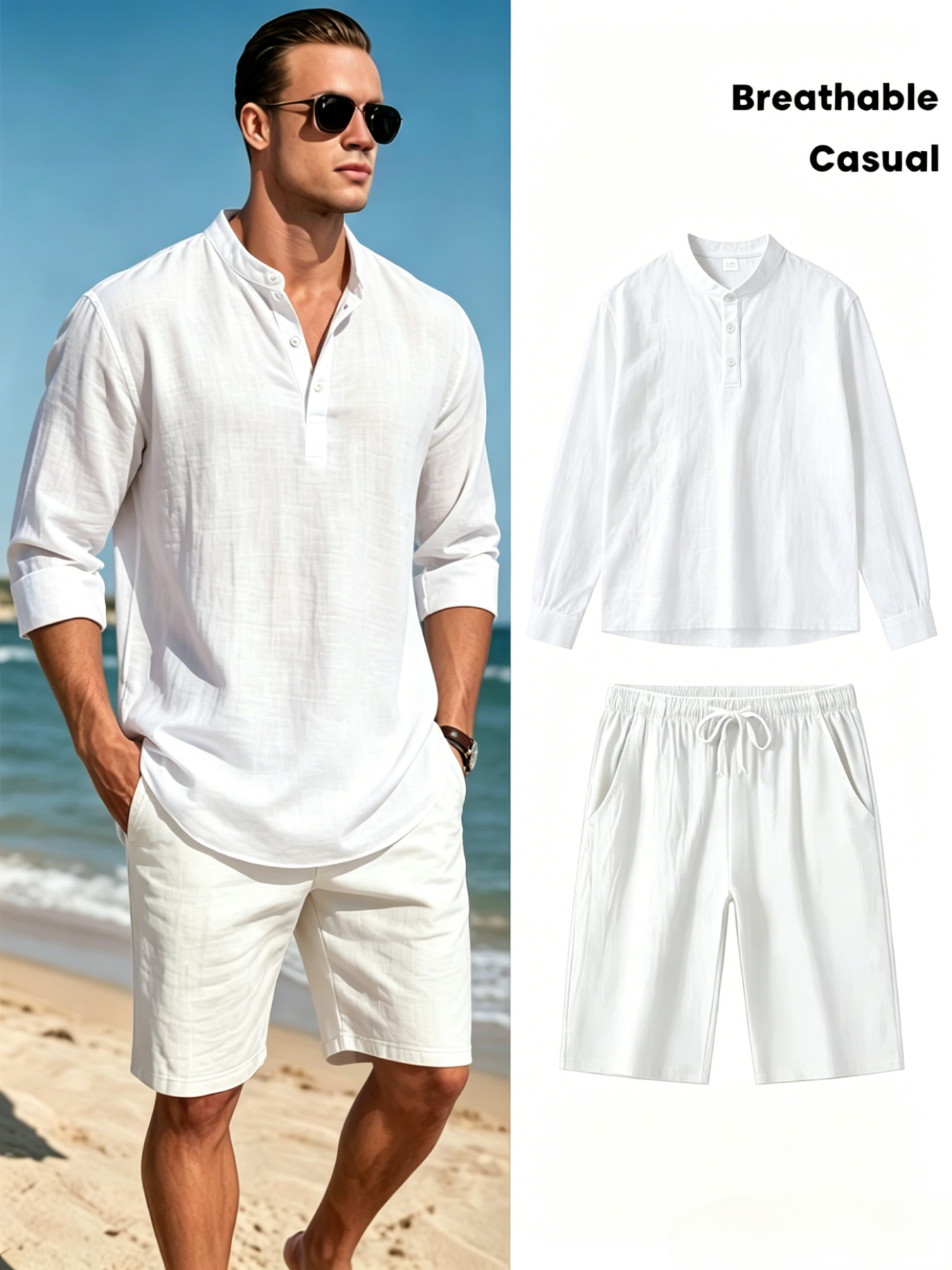 mens cotton linen henley shirt - Short Linen Drawstring のレビューと価格