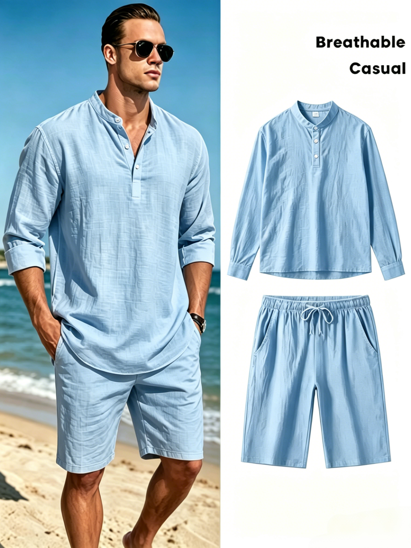 mens cotton linen henley shirt - Short Linen Drawstring のレビューと価格