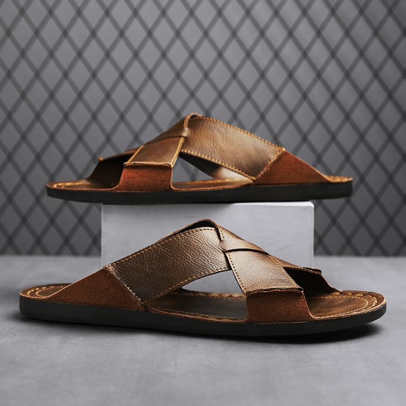 Fashion Genuine Leather Men Sl - Flip Flop Leather Men のレビューと価格