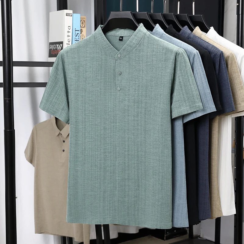 Mens Mandarin Collar Half Plac - Linen Shirt Breathable のレビューと価格