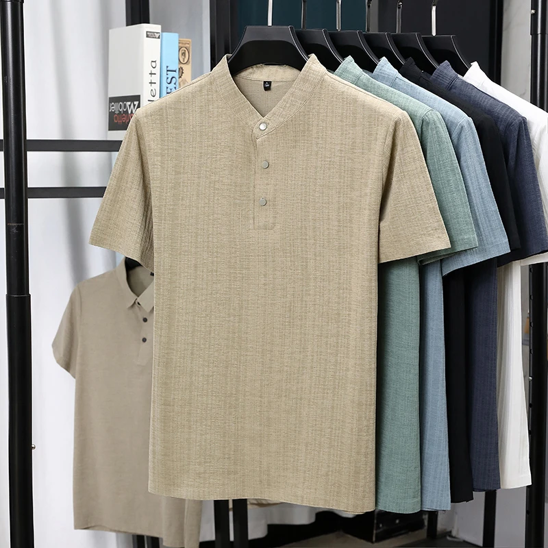 Mens Mandarin Collar Half Plac - Linen Shirt Breathable のレビューと価格