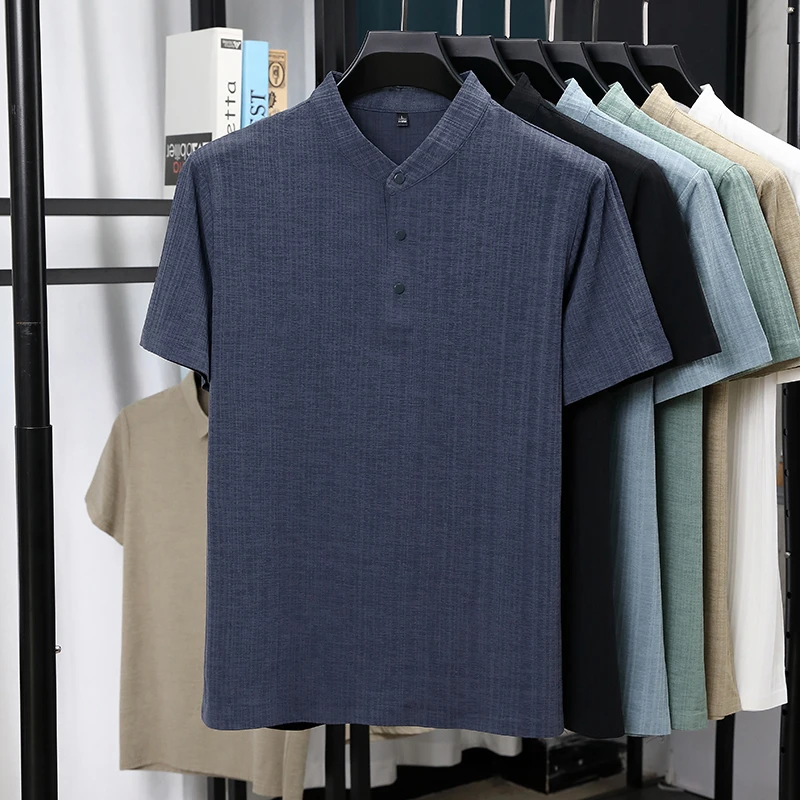 Mens Mandarin Collar Half Plac - Linen Shirt Breathable のレビューと価格