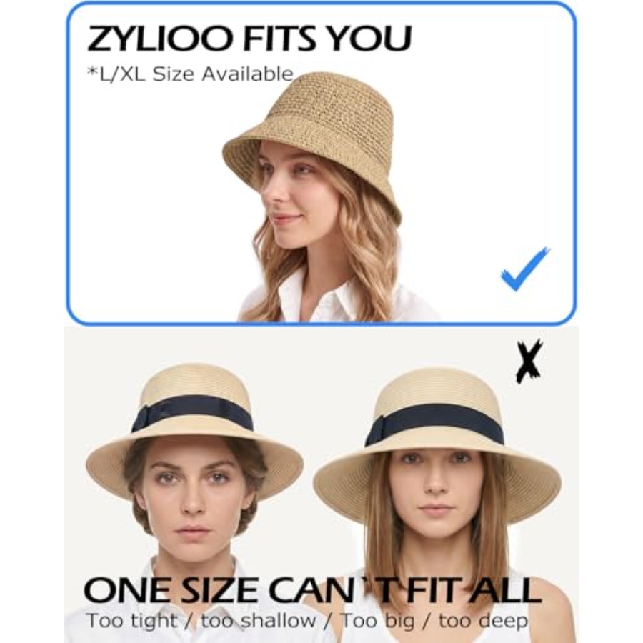 Zylioo XL Straw Bucket Hats, L - Packable Hat Nylon のレビューと価格