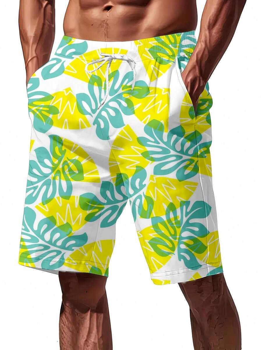 Mens Tropical Leaf Print Swim  - Swim Trunk Quick Dry のレビューと価格