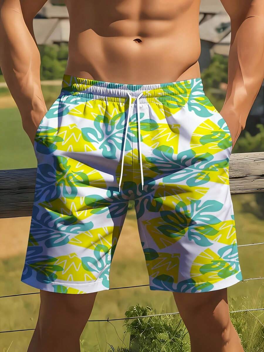 Mens Tropical Leaf Print Swim  - Swim Trunk Quick Dry のレビューと価格