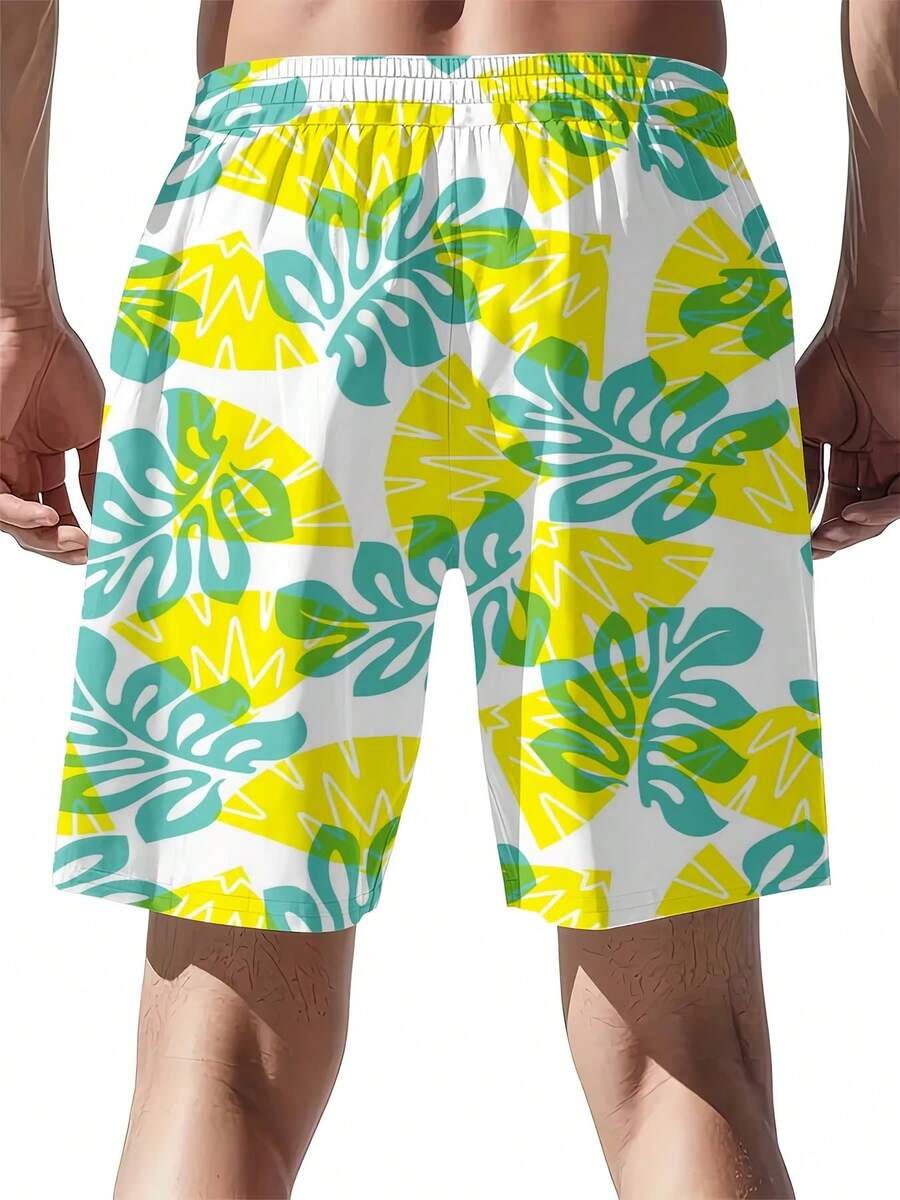 Mens Tropical Leaf Print Swim  - Swim Trunk Quick Dry のレビューと価格