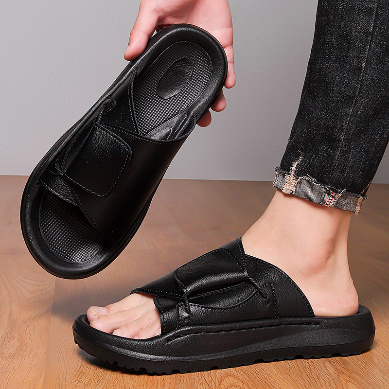 Leather Men's Slippers Slides  - Flip Flop Leather Men のレビューと価格