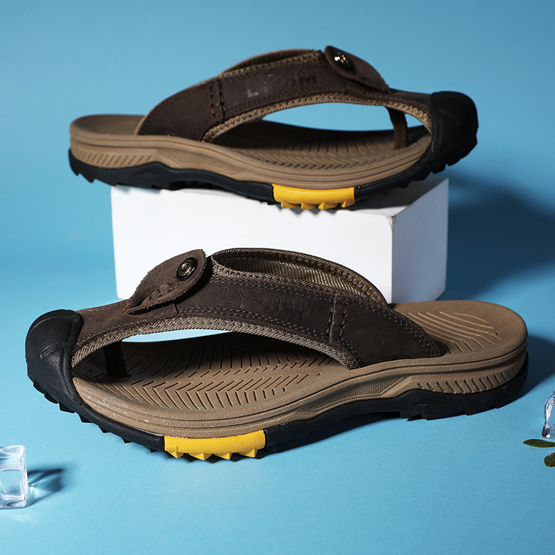 New Men's Genuine Leather Flip - Flip Flop Leather Men のレビューと価格