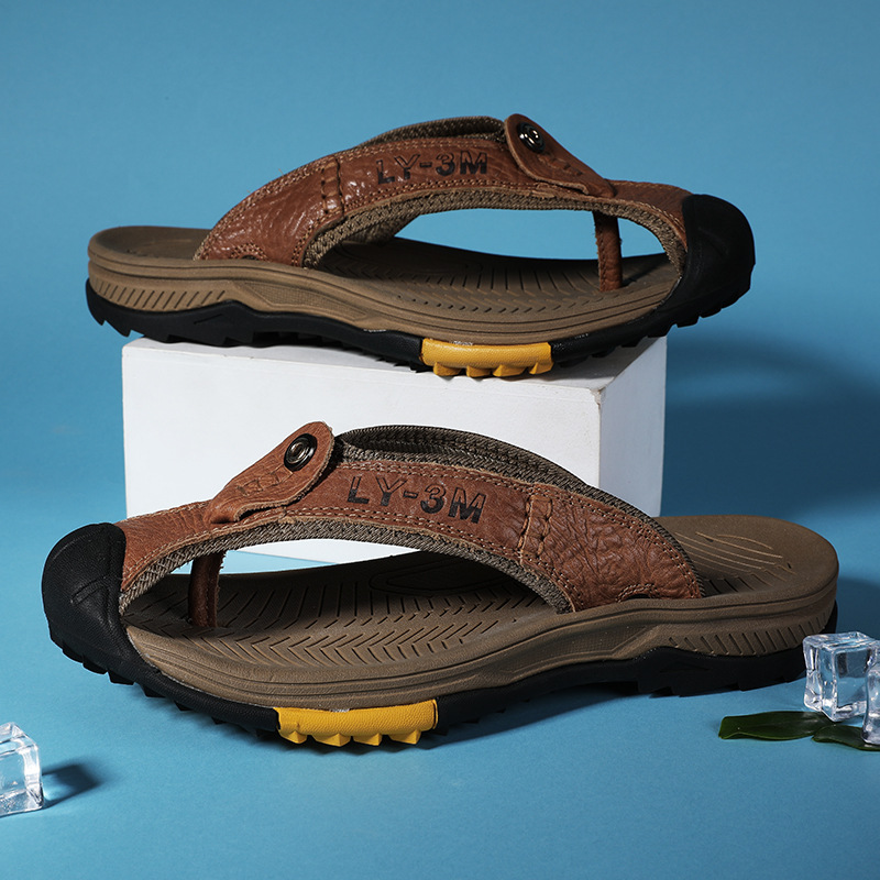 New Men's Genuine Leather Flip - Flip Flop Leather Men のレビューと価格