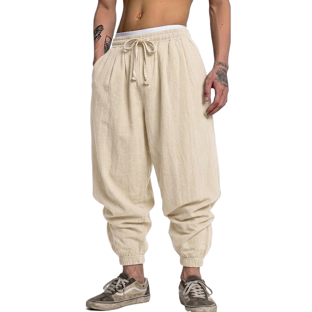 Korean Cotton Linen Trousers A - Short Linen Drawstring のレビューと価格
