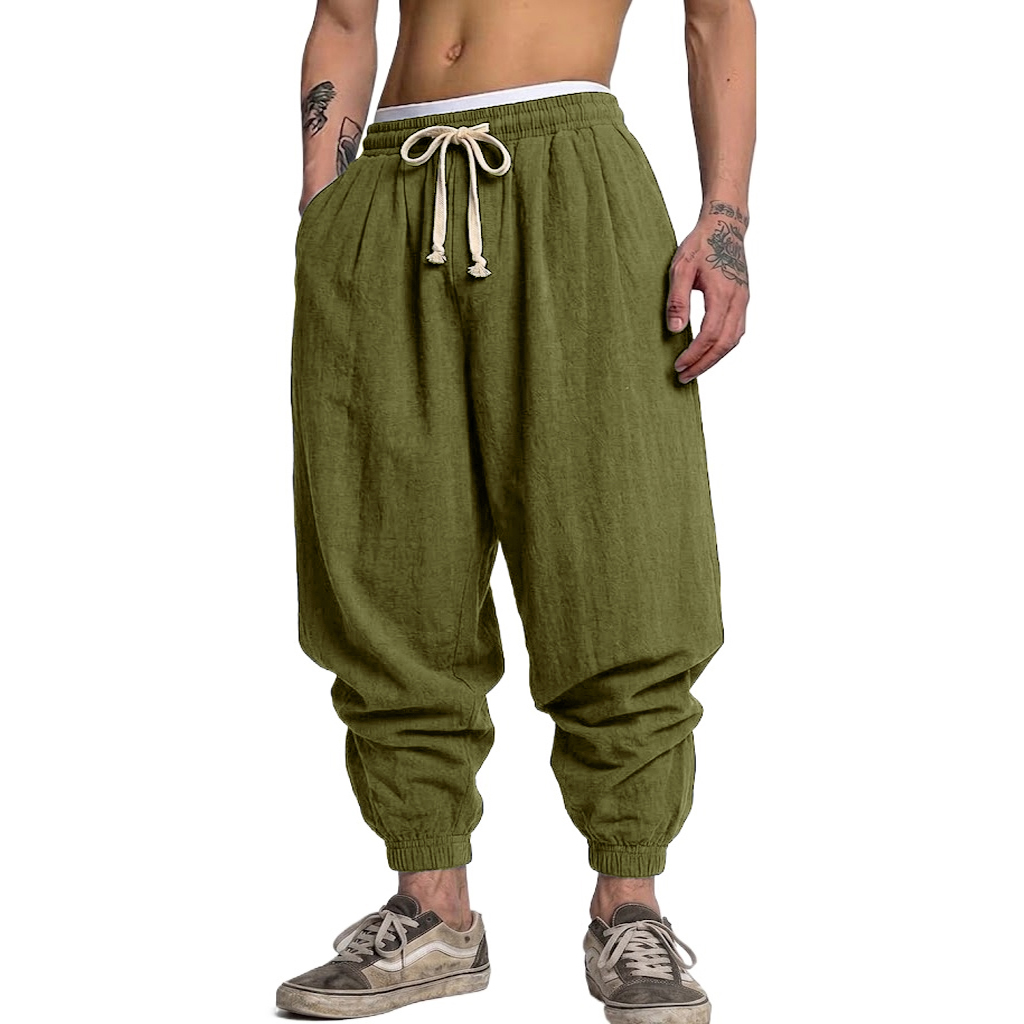 Korean Cotton Linen Trousers A - Short Linen Drawstring のレビューと価格