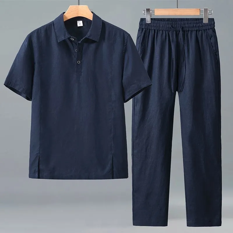 Men Plus Size Summer Linen Two - Short Linen Drawstring のレビューと価格
