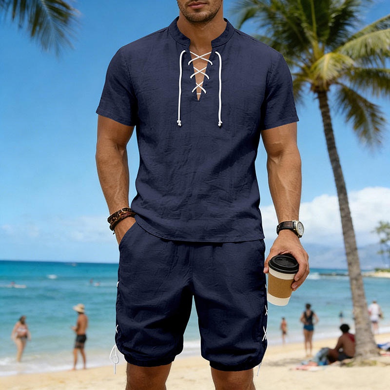 Summer Linen Loose Casual Men' - Short Linen Drawstring のレビューと価格