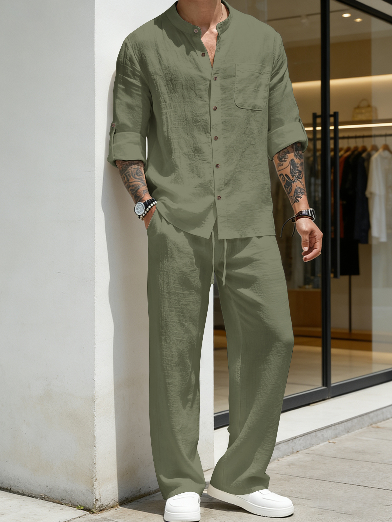 Suit Loose Linen Long Sleeve S - Linen Shirt Breathable のレビューと価格