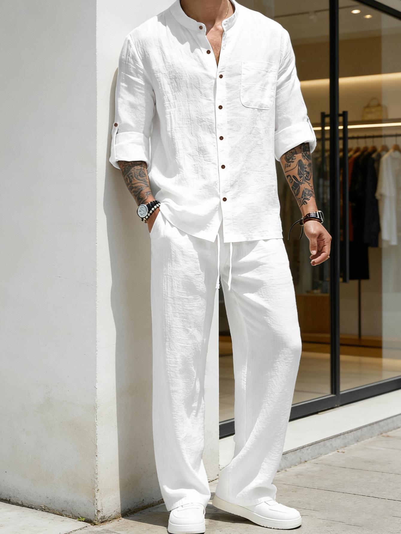Suit Loose Linen Long Sleeve S - Linen Shirt Breathable のレビューと価格