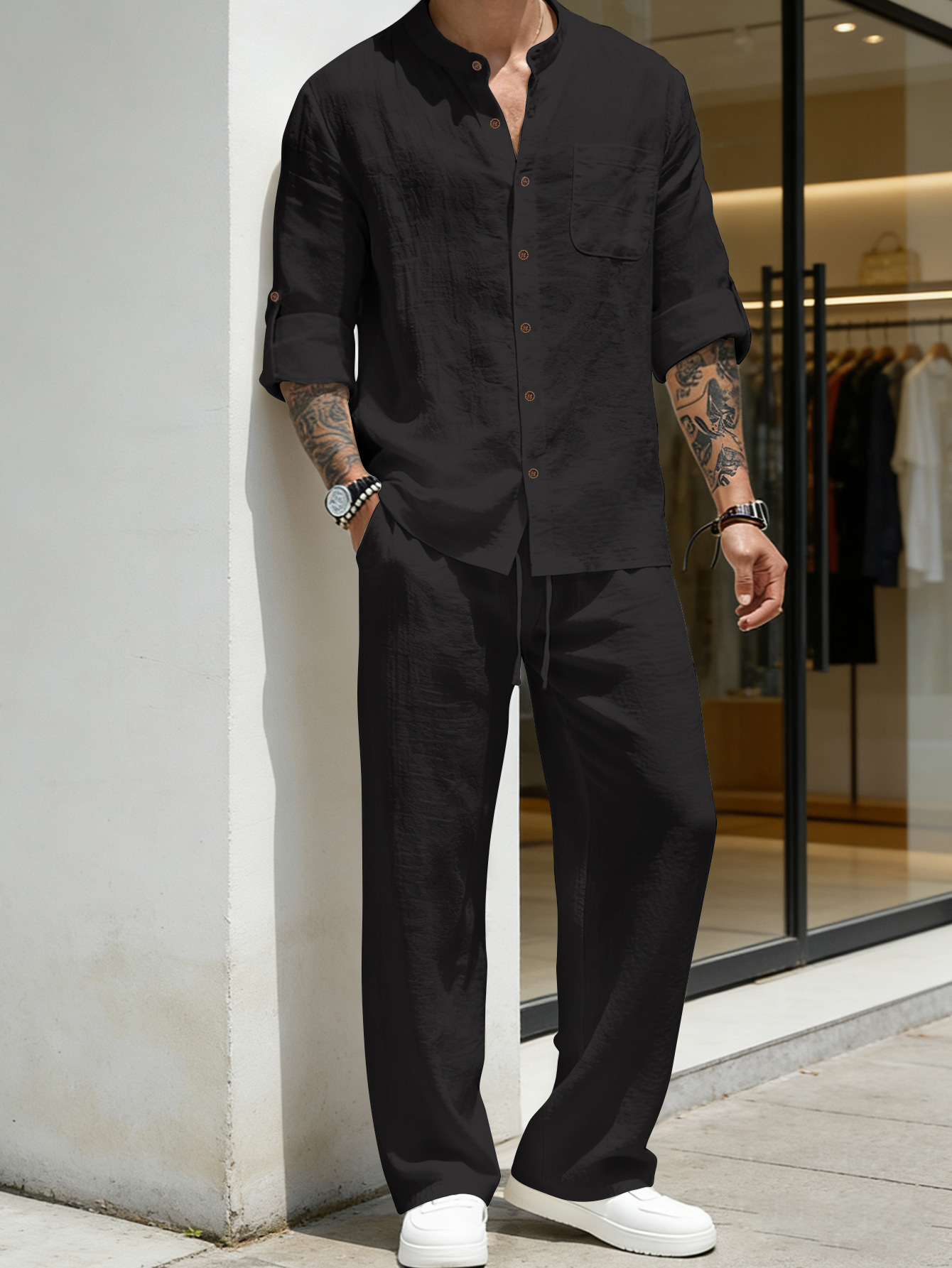 Suit Loose Linen Long Sleeve S - Linen Shirt Breathable のレビューと価格