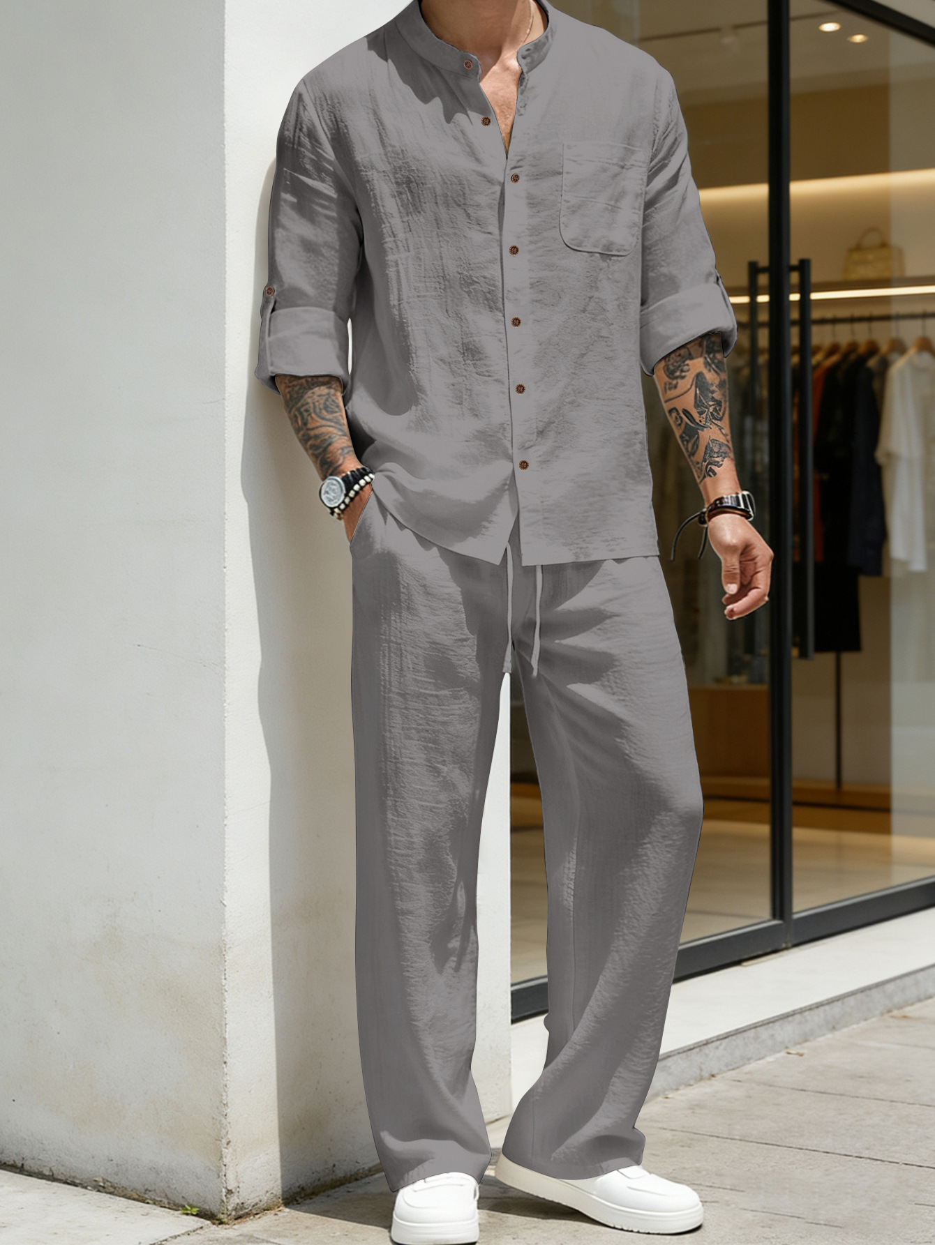 Suit Loose Linen Long Sleeve S - Linen Shirt Breathable のレビューと価格
