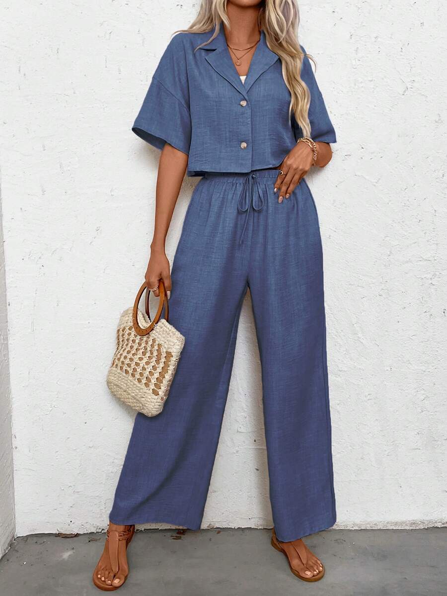 Womens Linen Short Sleeve Shir - Short Linen Drawstring のレビューと価格