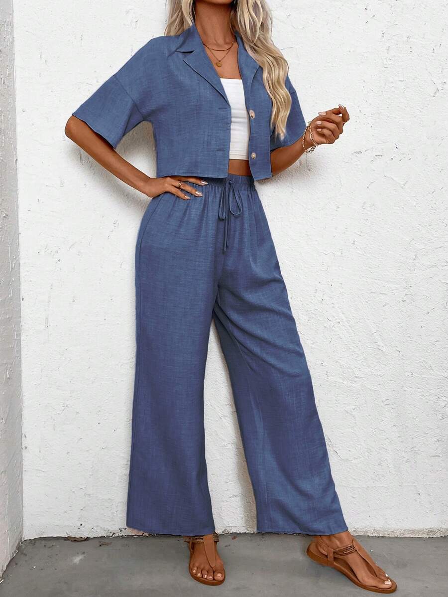 Womens Linen Short Sleeve Shir - Short Linen Drawstring のレビューと価格