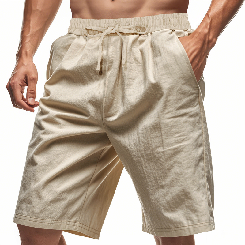 2026 New Men Cotton Linen Beac - Short Linen Drawstring のレビューと価格