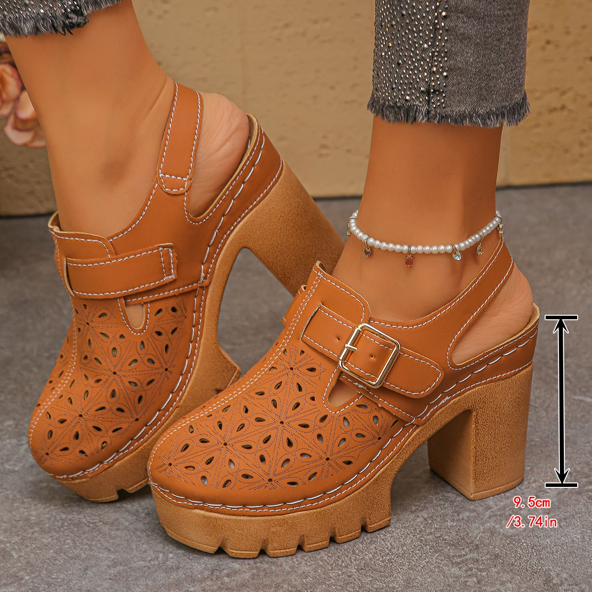 Large Size Women's Thick Heel  - Casual Sandal Leather のレビューと価格