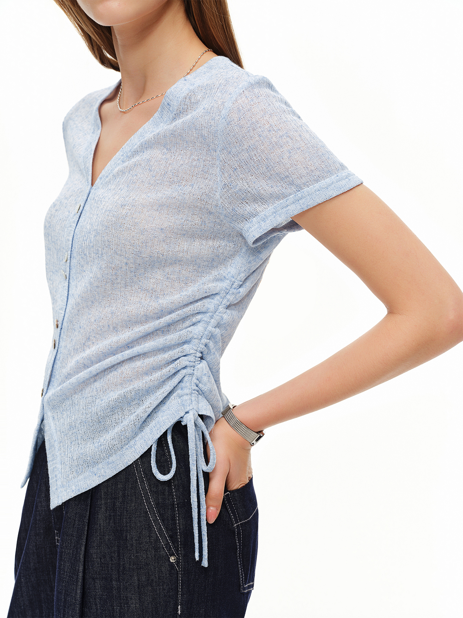 DUSHU Lightweight V-neck Linen - Short Linen Drawstring のレビューと価格