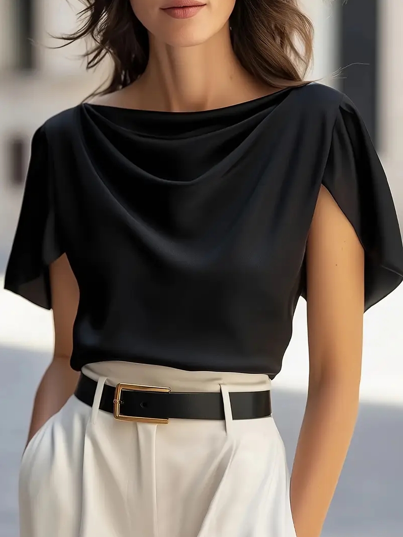Elegant Draped Collar Butterfl - Shirt Camp Collar のレビューと価格