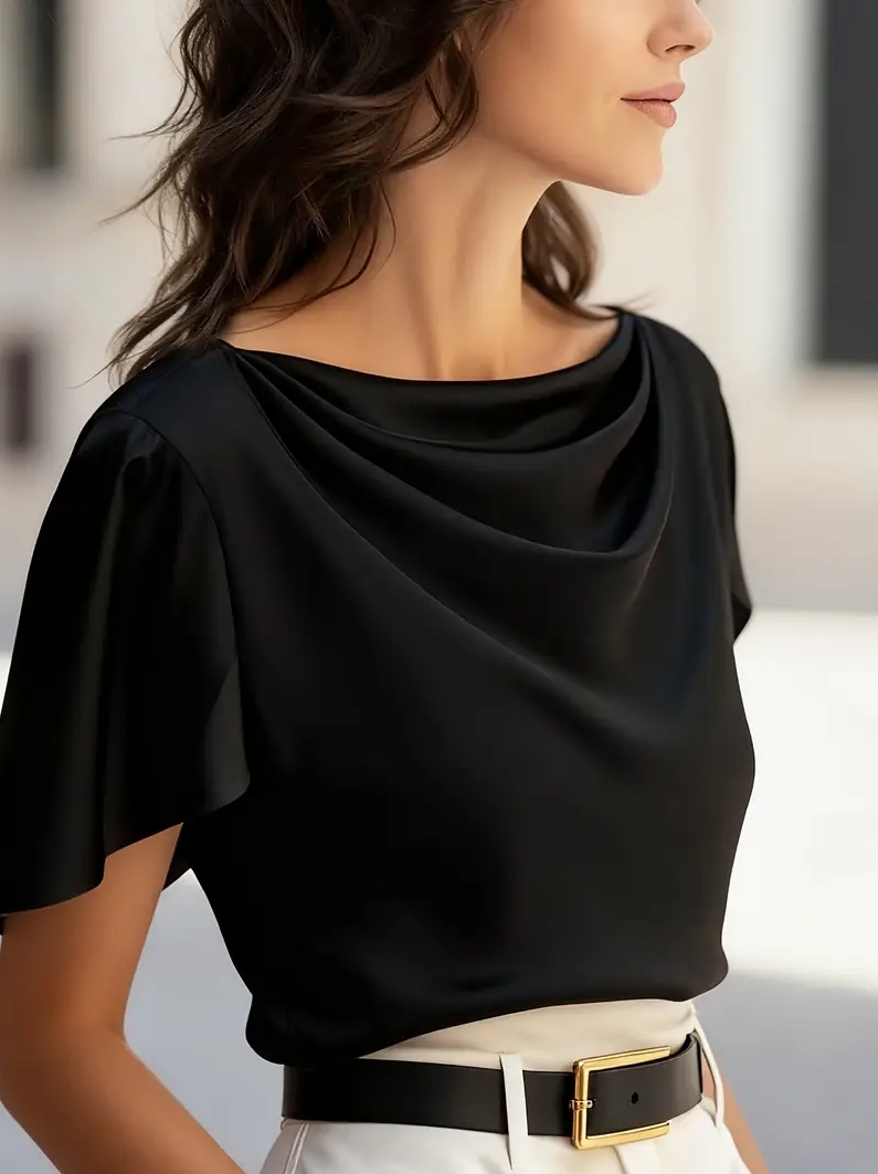 Elegant Draped Collar Butterfl - Shirt Camp Collar のレビューと価格